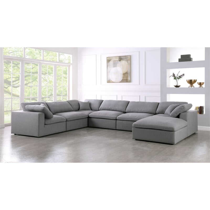 Meridian Furniture Serene Gray Durable Linen Fabric Modular Sectional