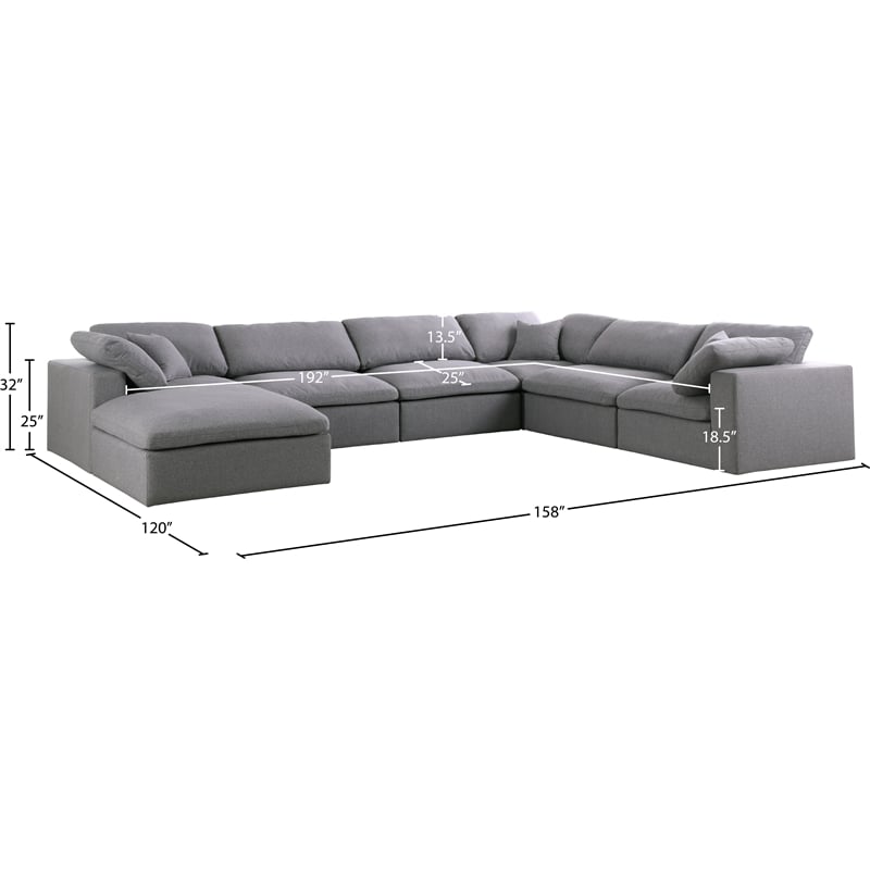 Meridian Furniture Serene Gray Durable Linen Fabric Modular Sectional