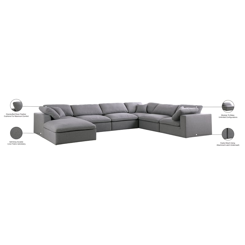 Meridian Furniture Serene Gray Durable Linen Fabric Modular Sectional