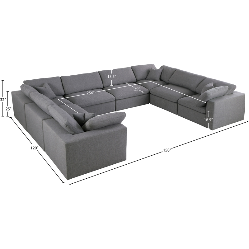 Meridian Furniture Serene Gray Durable Linen Fabric Modular Sectional