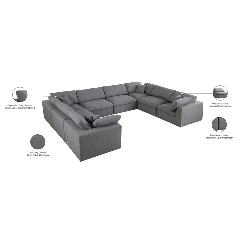 Meridian Furniture Serene Gray Durable Linen Fabric Modular Sectional