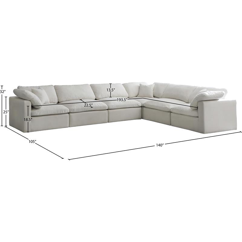 Meridian Furniture Plush Standard Cream Velvet Modular Sectional
