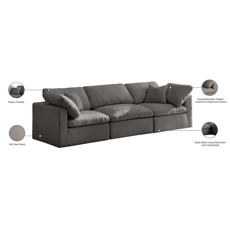 Meridian Furniture Plush Standard Gray Velvet Modular Sofa