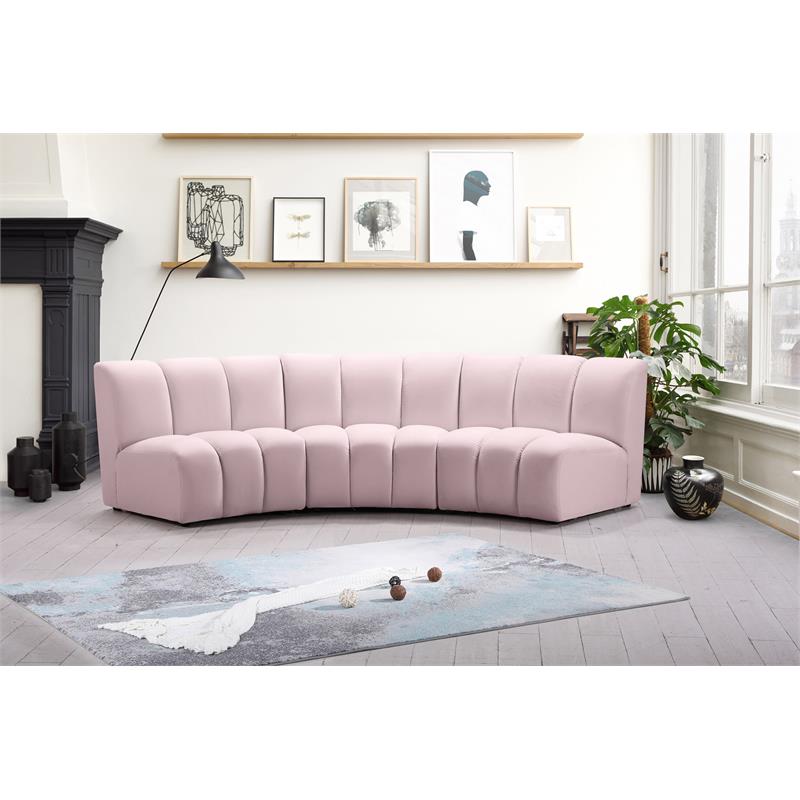 Meridian Furniture Infinity Pink Velvet 3pc. Modular Sectional