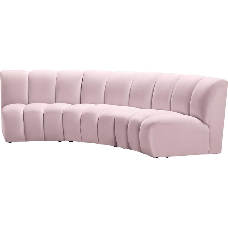 Meridian Furniture Infinity Pink Velvet 3pc. Modular Sectional