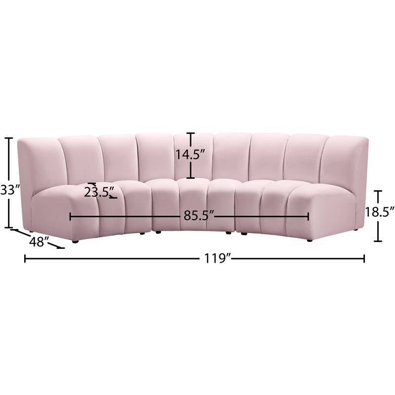 Meridian Furniture Infinity Pink Velvet 3pc. Modular Sectional