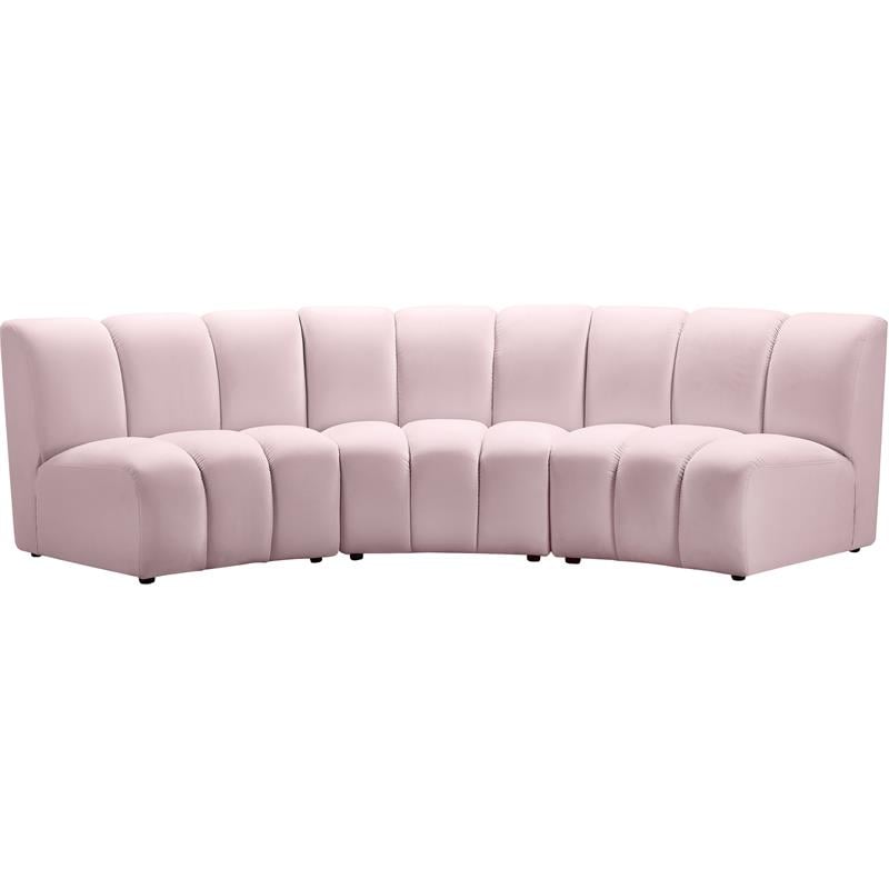 Meridian Furniture Infinity Pink Velvet 3pc. Modular Sectional