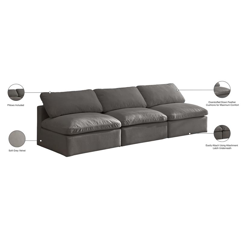 Meridian Furniture Plush Standard Gray Velvet Modular Armless Sofa
