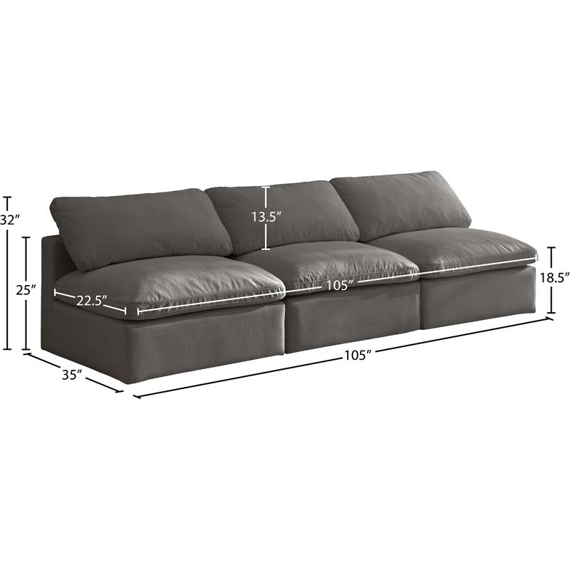 Meridian Furniture Plush Standard Gray Velvet Modular Armless Sofa