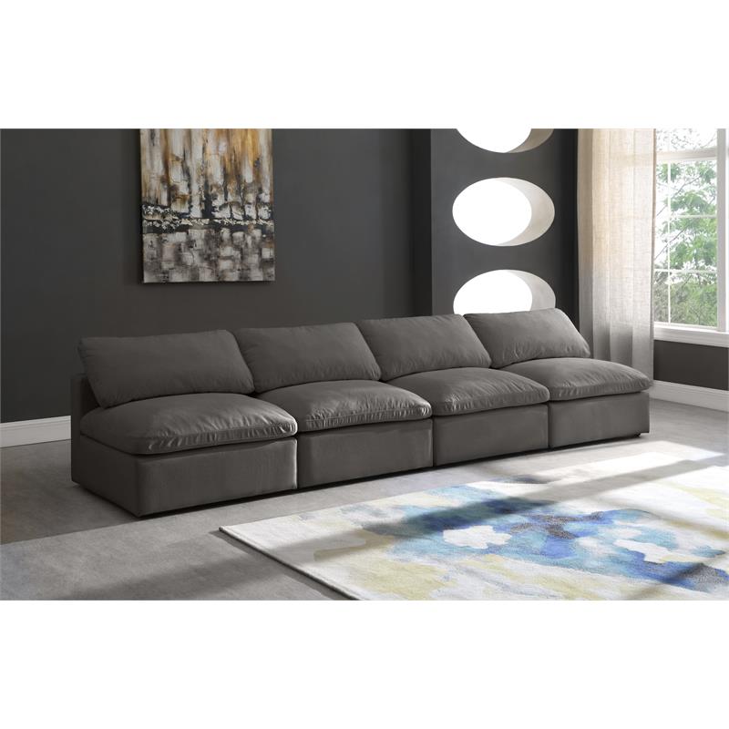 Meridian Furniture Plush Standard Gray Velvet Modular Armless Sofa