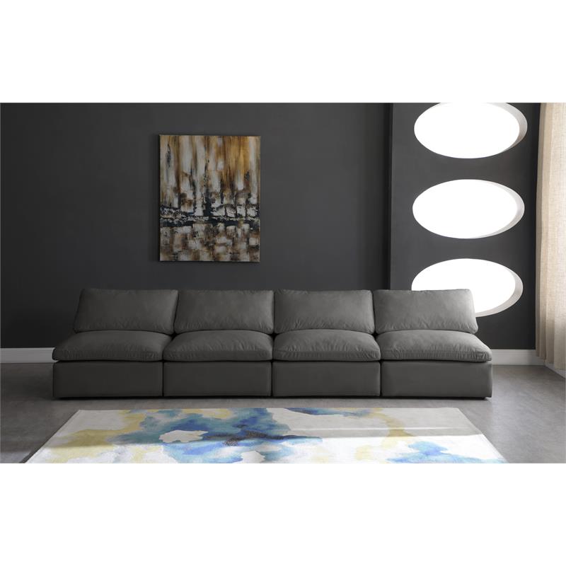 Meridian Furniture Plush Standard Gray Velvet Modular Armless Sofa
