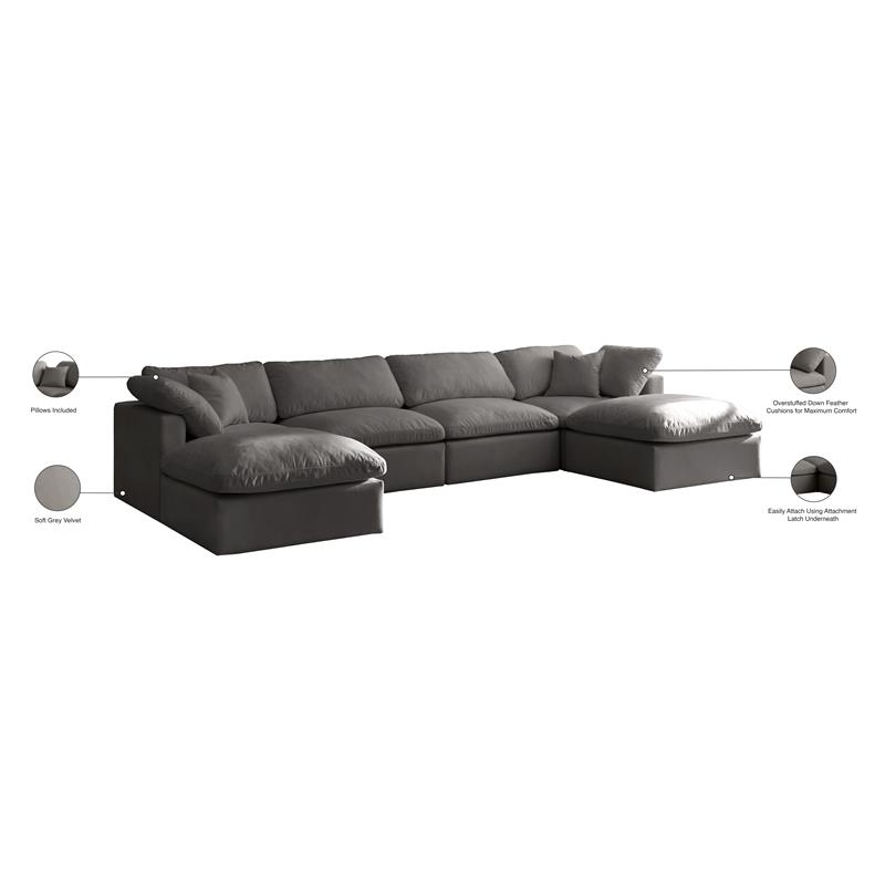 Meridian Furniture Plush Standard Gray Velvet Modular Sectional