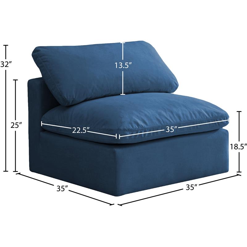 Meridian Furniture Plush Standard Navy Velvet Modular Armless Chair