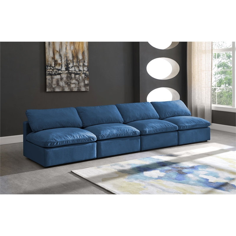 Meridian Furniture Plush Standard Navy Velvet Modular Armless Sofa
