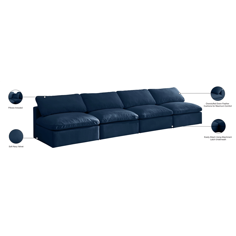 Meridian Furniture Plush Standard Navy Velvet Modular Armless Sofa