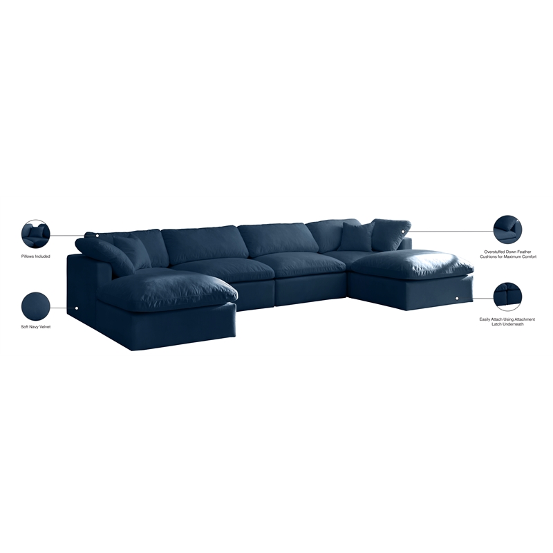 Meridian Furniture Plush Standard Navy Velvet Modular Sectional