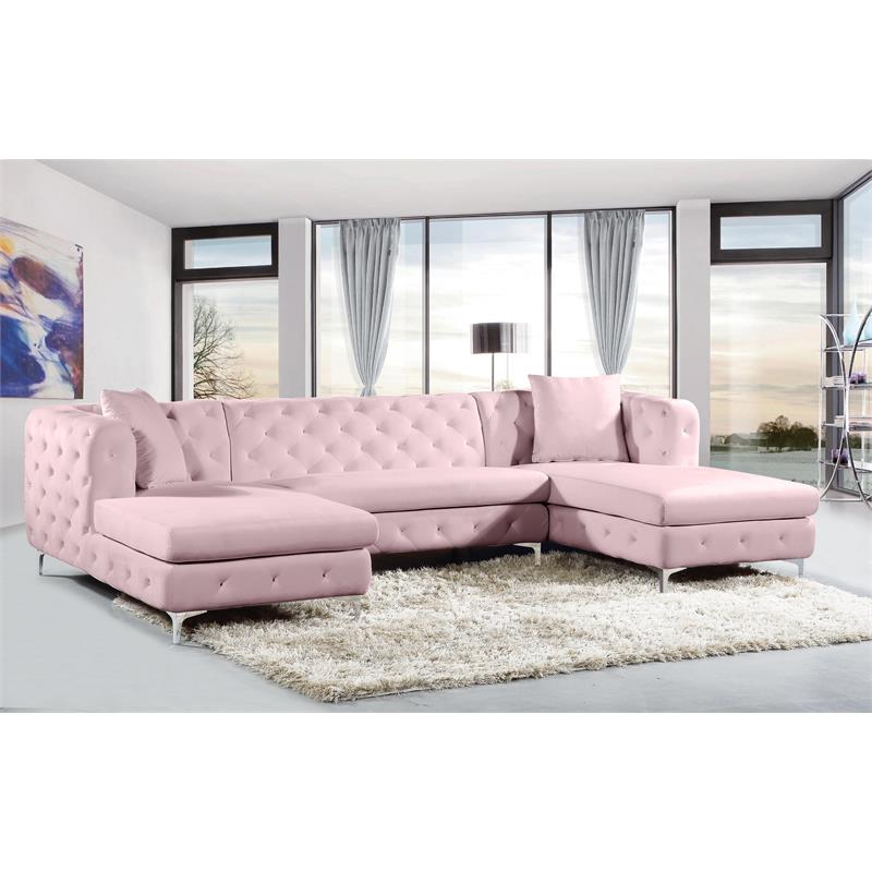 Meridian Furniture Gail 3pc Velvet Sectional in Pink