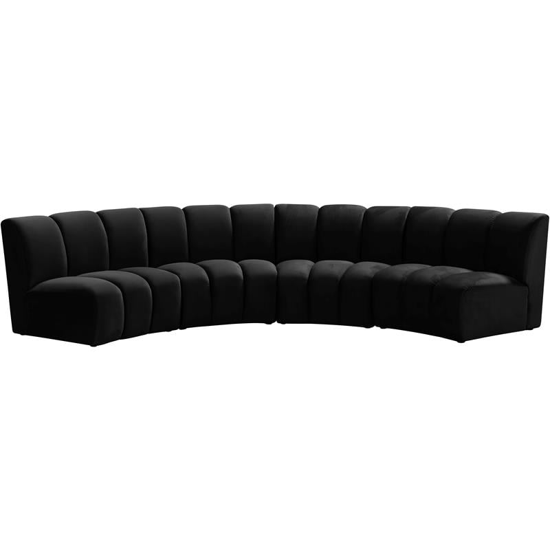 Meridian Furniture Infinity Black Velvet 4pc. Modular Sectional