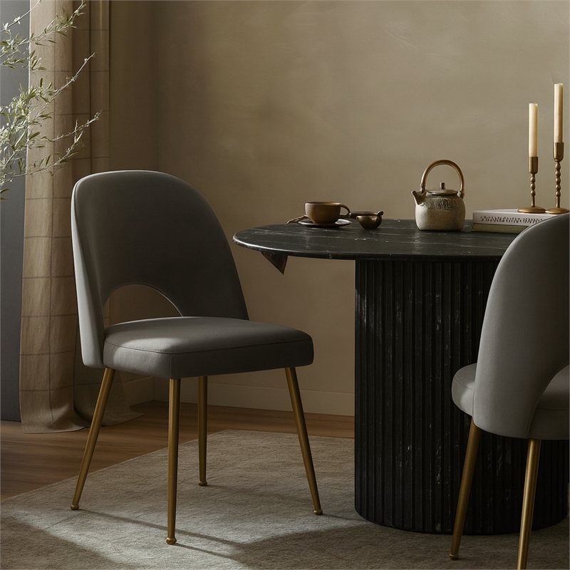 Meridian Furniture Logan Gray Velvet Dining Chair (Set of 2)