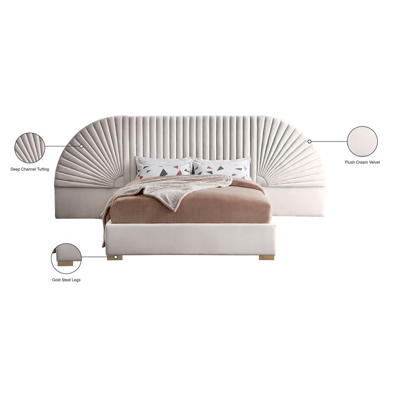 Meridian Furniture Cleo Cream Velvet Queen Bed