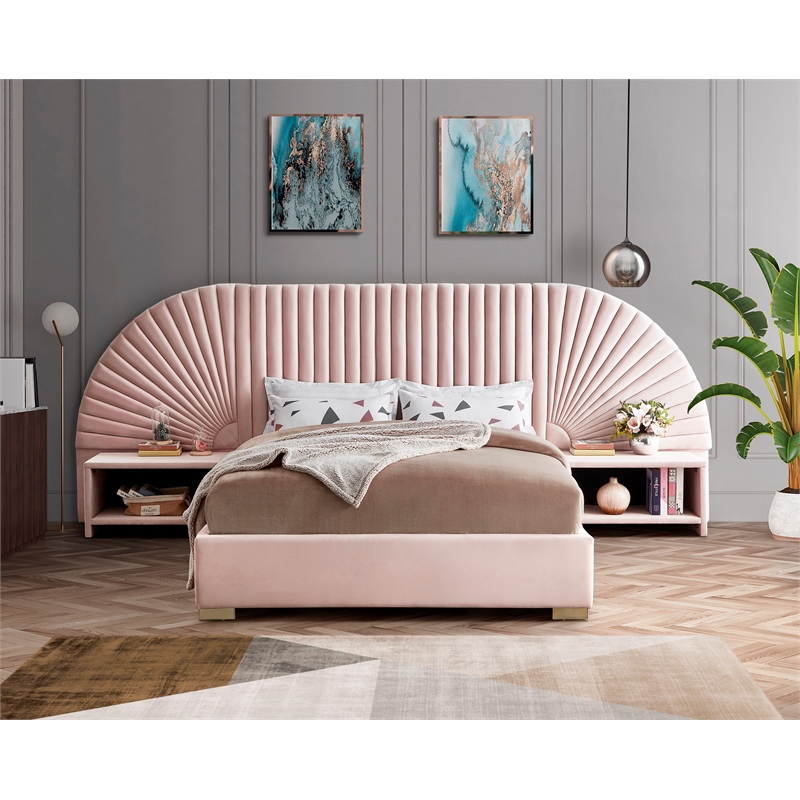 Meridian Furniture Cleo Pink Velvet King Bed