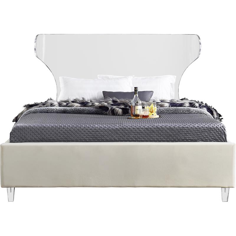 Meridian Furniture Ghost Cream Velvet Full Bed