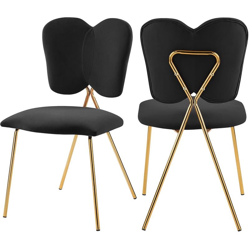 Meridian Furniture Angel Black Velvet Dining Chair with Gold Finish (Set of 2)