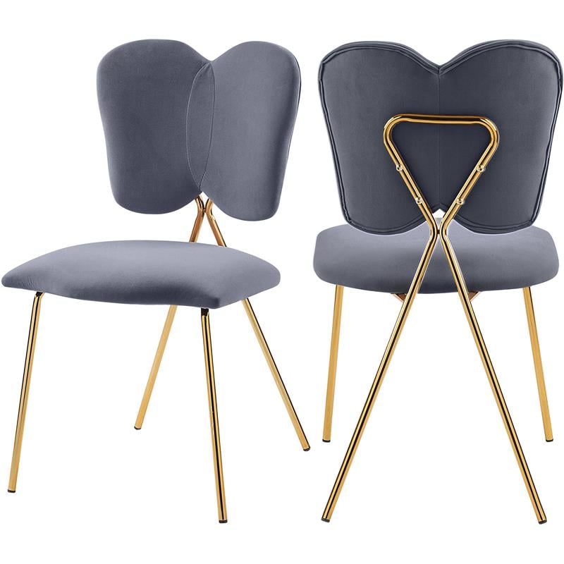 Meridian Furniture Angel Gray Velvet Dining Chair with Gold Finish (Set of 2)