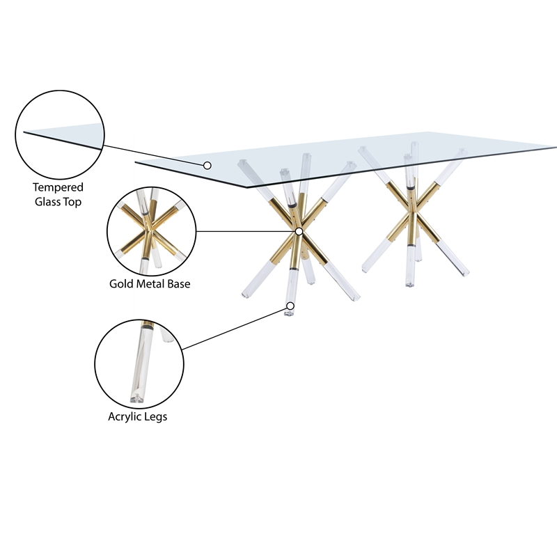 Meridian Furniture Mercury Rectangular Tempered Glass Top Dining Table