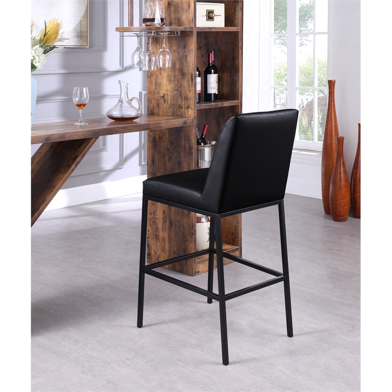 Meridian Furniture Bryce Quilted Black Vegan Leather Stool (Set of 2)