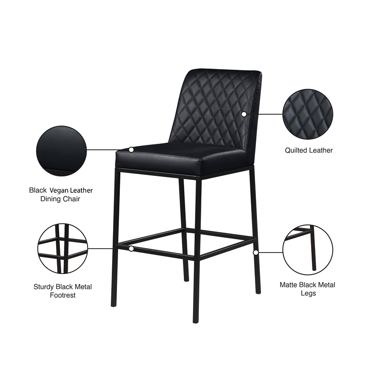 Meridian Furniture Bryce Quilted Black Vegan Leather Stool (Set of 2)
