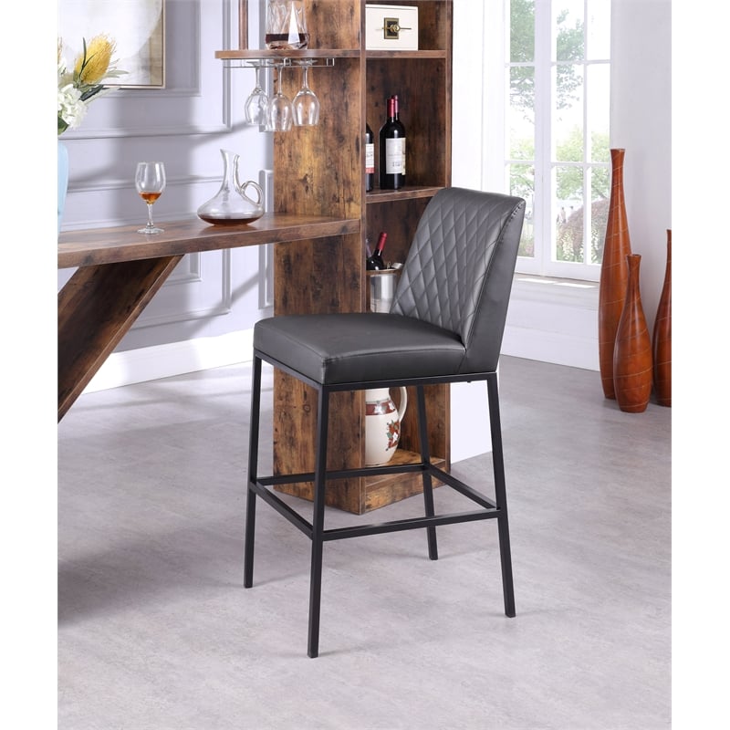 Meridian Furniture Bryce Quilted Gray Vegan Leather Stool (Set of 2)