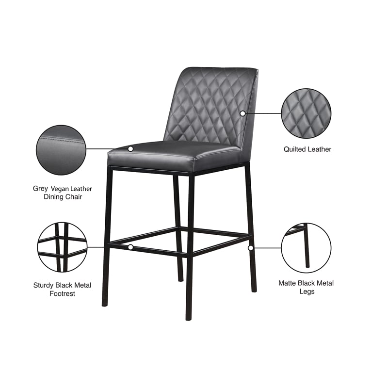 Meridian Furniture Bryce Quilted Gray Vegan Leather Stool (Set of 2)