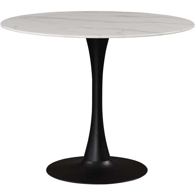 Meridian Furniture Holly Round Faux Marble Dining Table with Matte Black Base