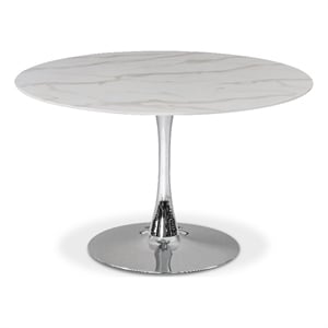 Meridian Furniture Holly 48&quot Round Faux Marble Top Dining Table with Chrome Base
