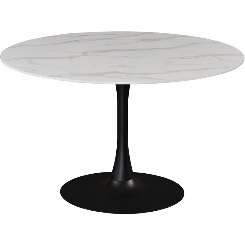 Meridian Furniture Holly Round Faux Marble Dining Table with Matte Black Base