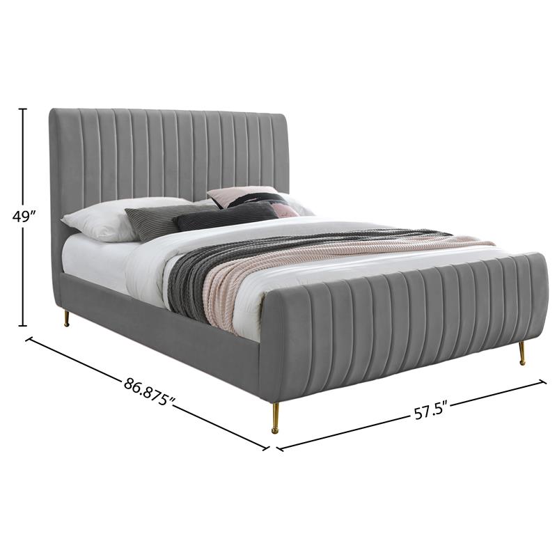 Meridian Furniture Zara Contemporary Gray Velvet Full Bed