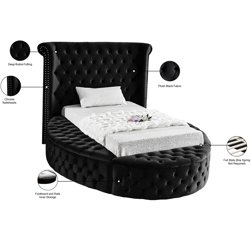 Meridian Furniture Luxus Black Velvet Twin Bed