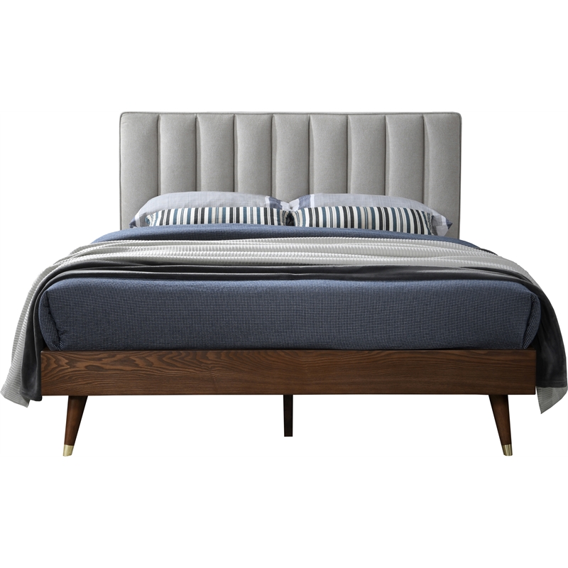 Meridian Furniture Vance Beige Durable Linen Fabric Queen Bed