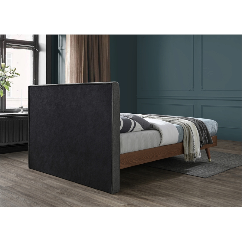 Meridian Furniture Vance Gray Durable Linen Fabric Queen Bed