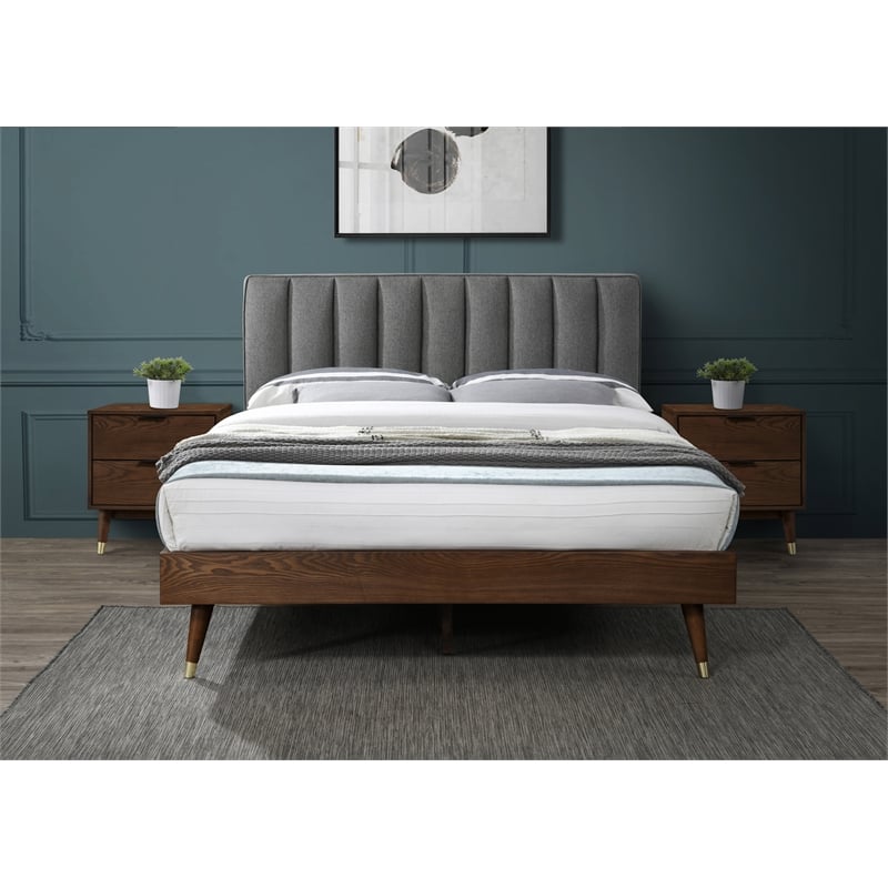 Meridian Furniture Vance Gray Durable Linen Fabric Queen Bed