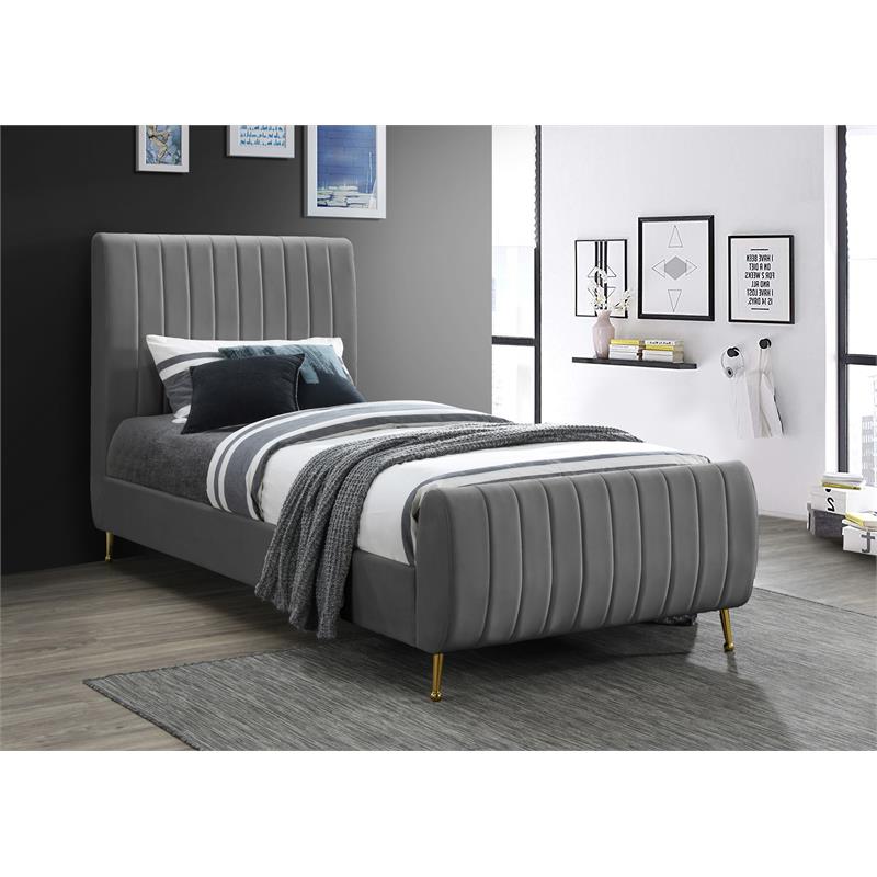Meridian Furniture Zara Contemporary Gray Velvet Twin Bed