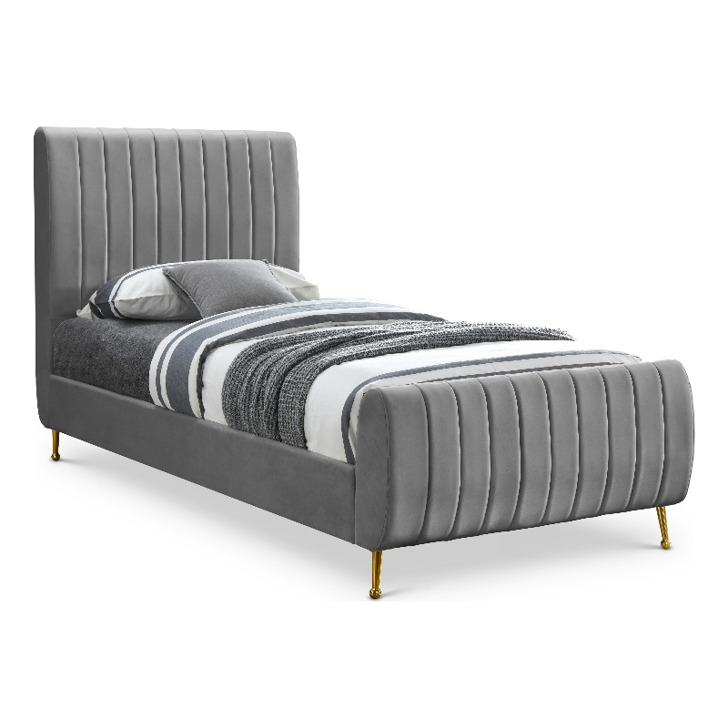 Meridian Furniture Zara Contemporary Gray Velvet Twin Bed