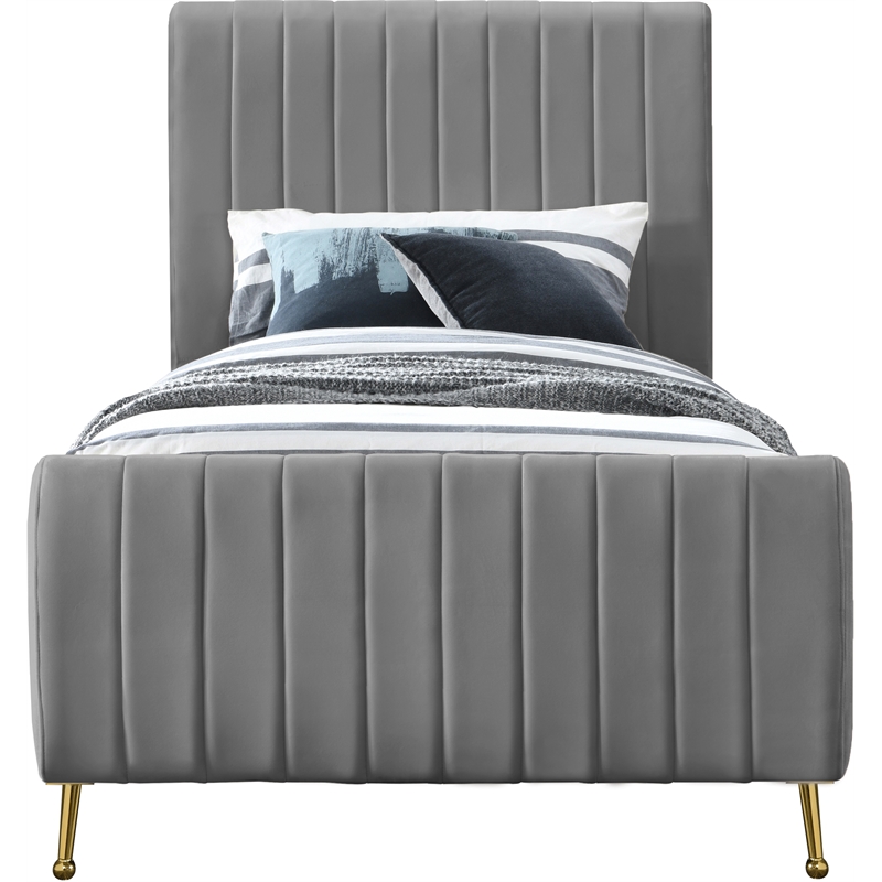 Meridian Furniture Zara Contemporary Gray Velvet Twin Bed