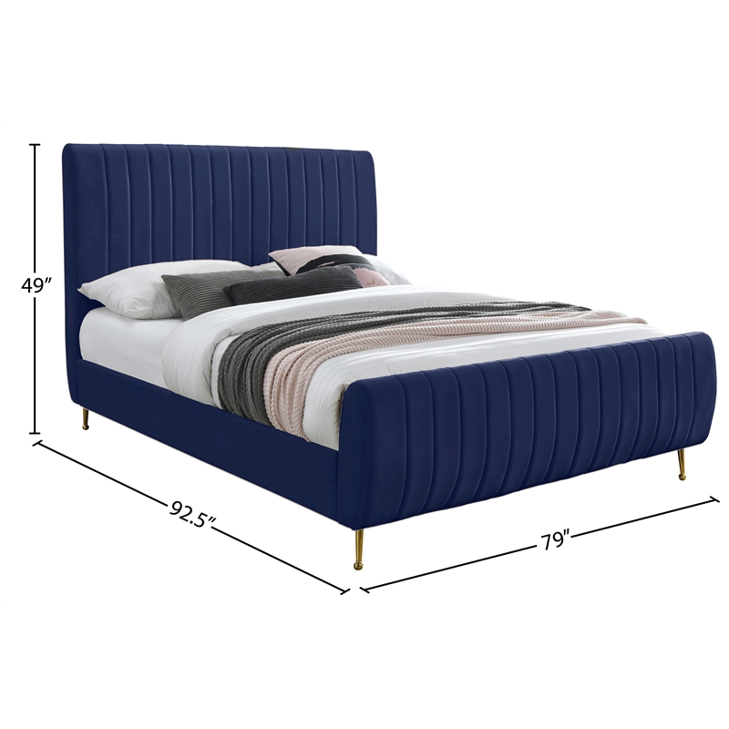 Meridian Furniture Zara Contemporary Navy Velvet King Bed