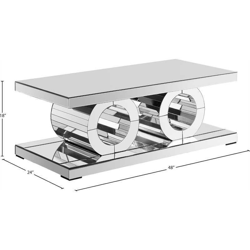 Meridian Furniture Jocelyn Glass and Engineered Wood Coffee Table in Mirrored