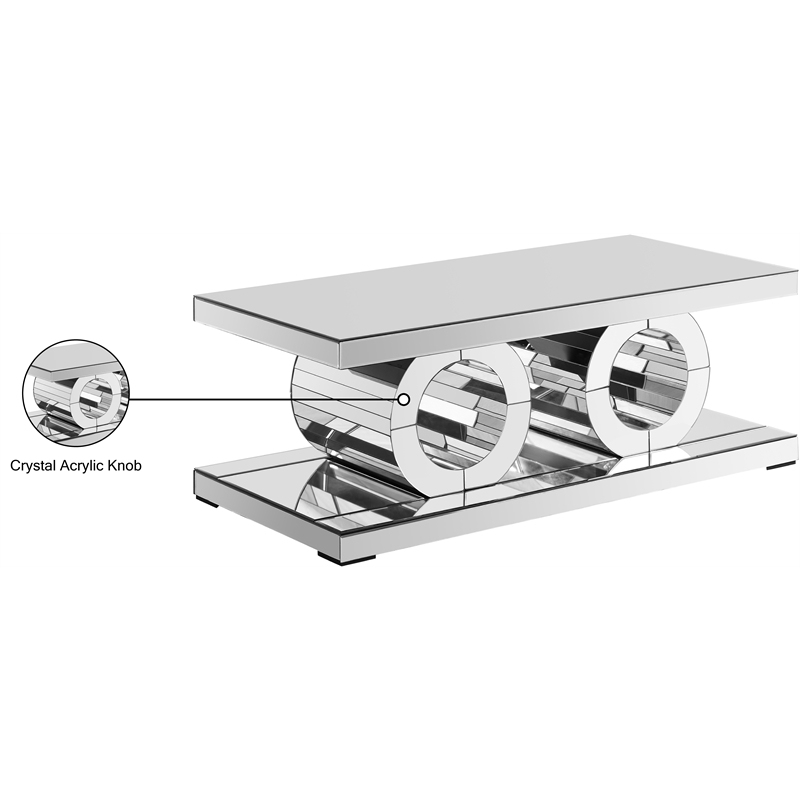 Meridian Furniture Jocelyn Glass and Engineered Wood Coffee Table in Mirrored