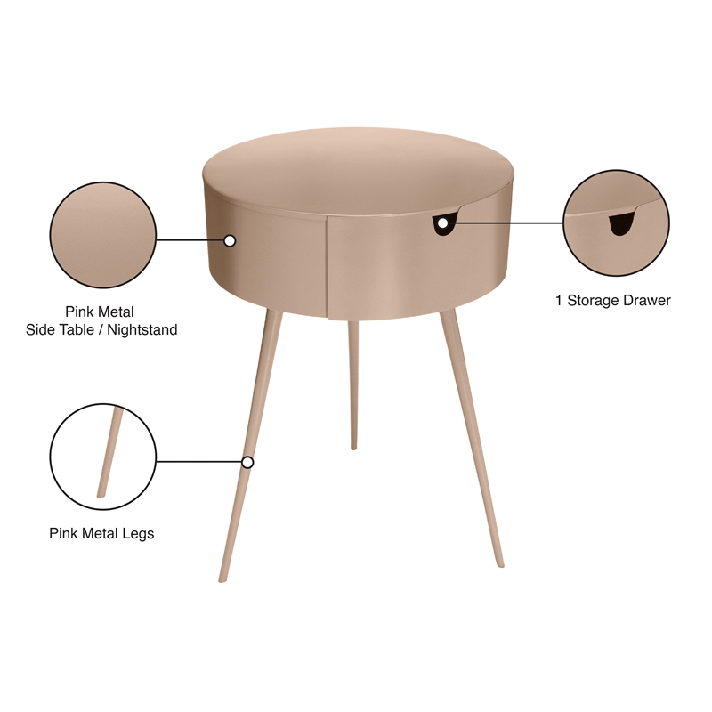 Meridian Furniture Bali Pink Metal Nightstand