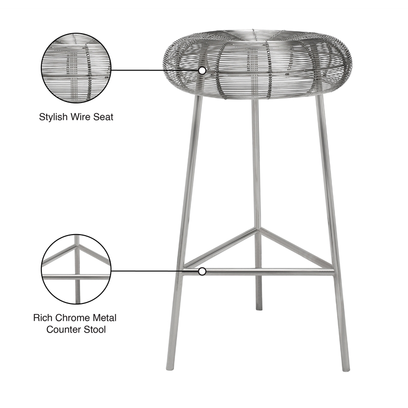 Meridian Furniture Tuscany Silver Metal Counter Stool
