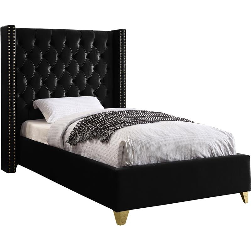 Meridian Furniture Barolo Black Velvet Twin Bed